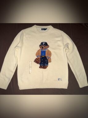 Polo by Ralph Lauren Cream Crewneck Sweater with Bear Graphic